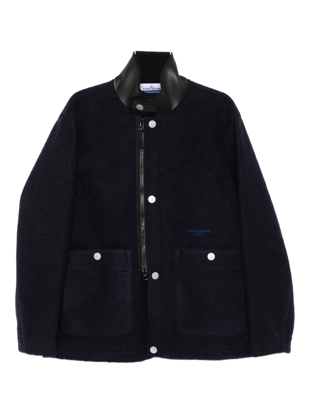 

Шерстяная куртка с кожаным воротником Stone Island, синий