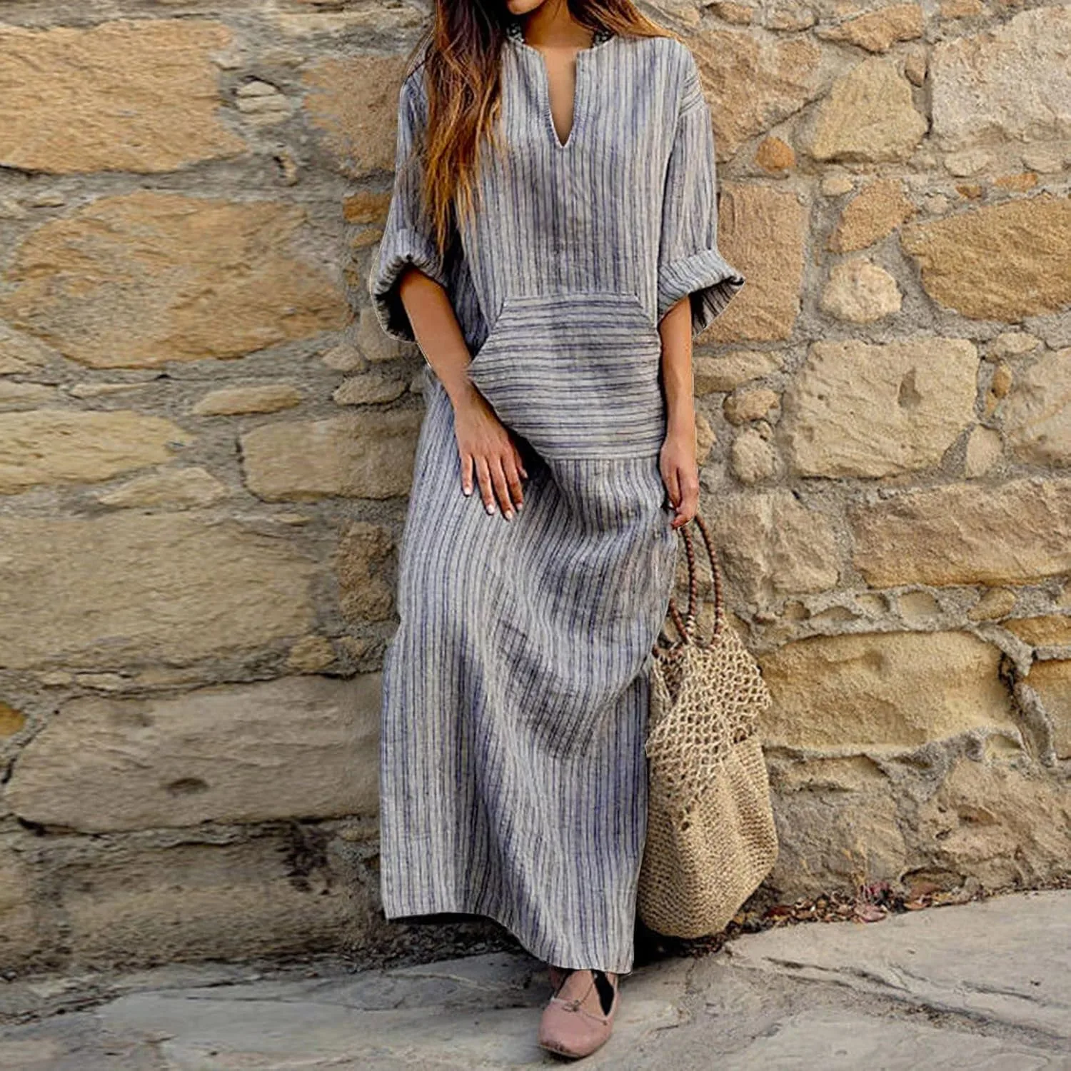 Женское повседневное платье-толстовка с капюшоном, длинными рукавами, пуловер с капюшоном и карманами, свободного кроя, для повседневной носки, удобное Generic, серый — фото 2
