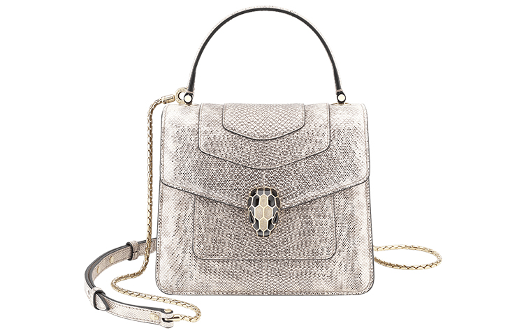 

BVLGARI Сумка Serpenti Forever из змеиной кожи для женщин цвет beige gold