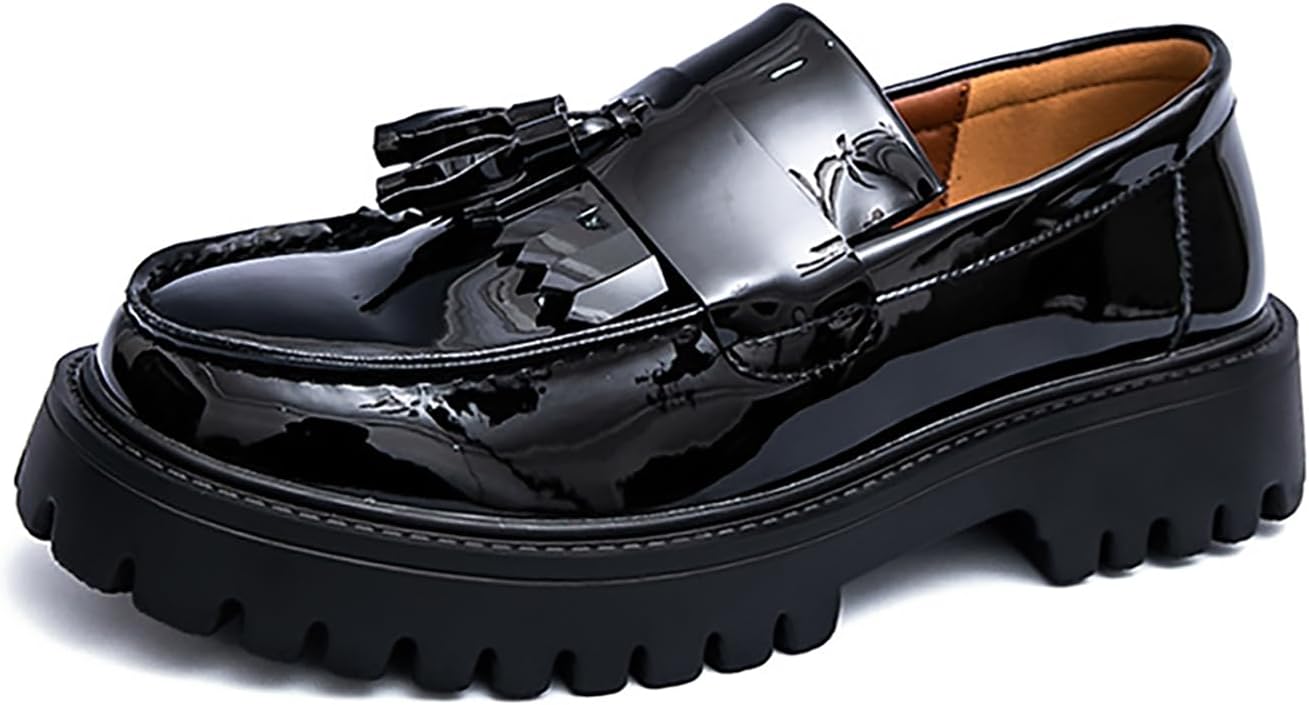 

Мужские ручной работы лоферы из лакированной кожи с кисточками, подошва с протектором, нескользящие, удобные, с широкой носочной частью, платформенные, кожаные туфли для деловых, формальных, праздничных, повседневных и офисных мероприятий Bwseob...