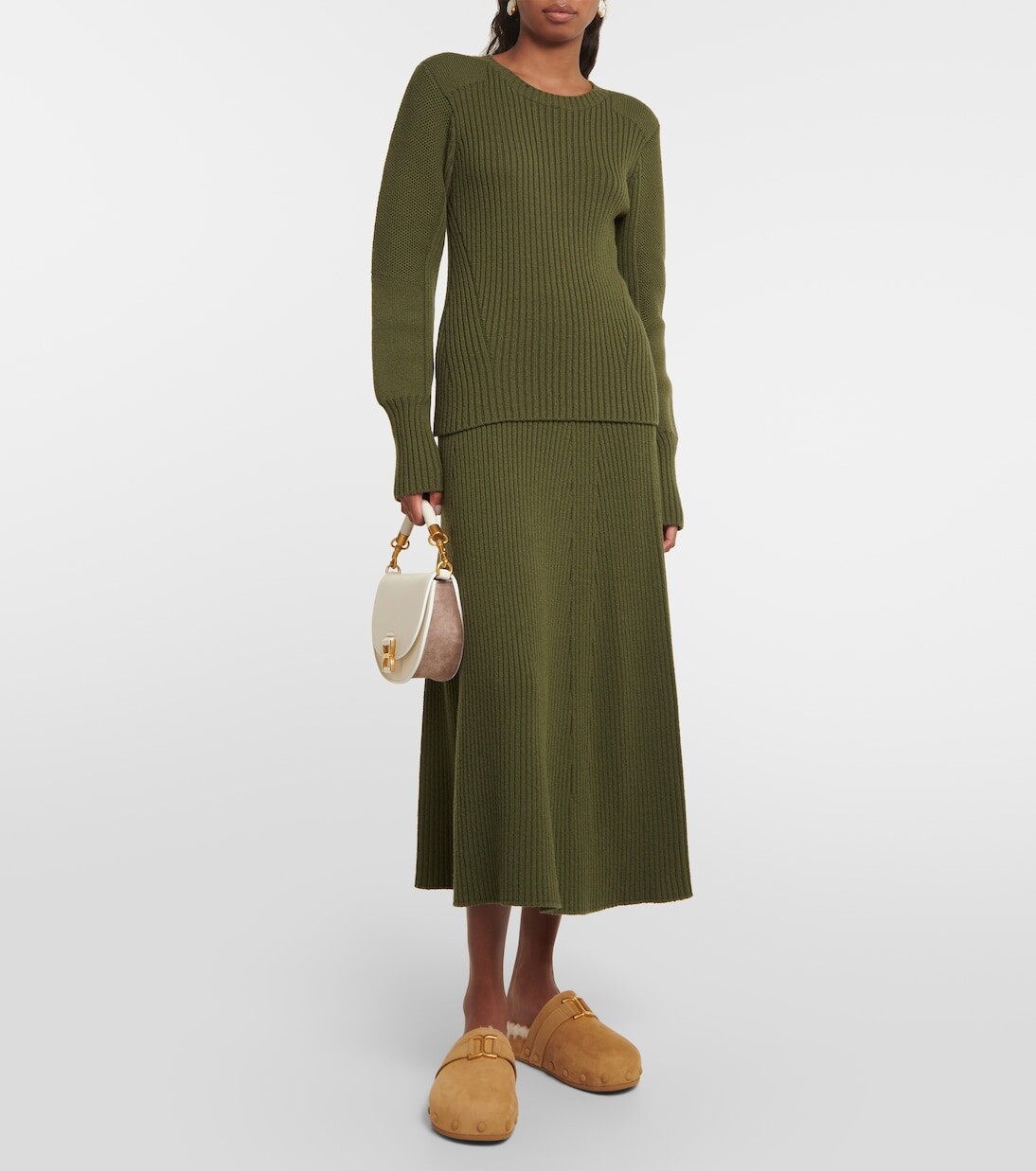 Тапочки marcie из замши и овчины Chloé, коричневый — фото 2