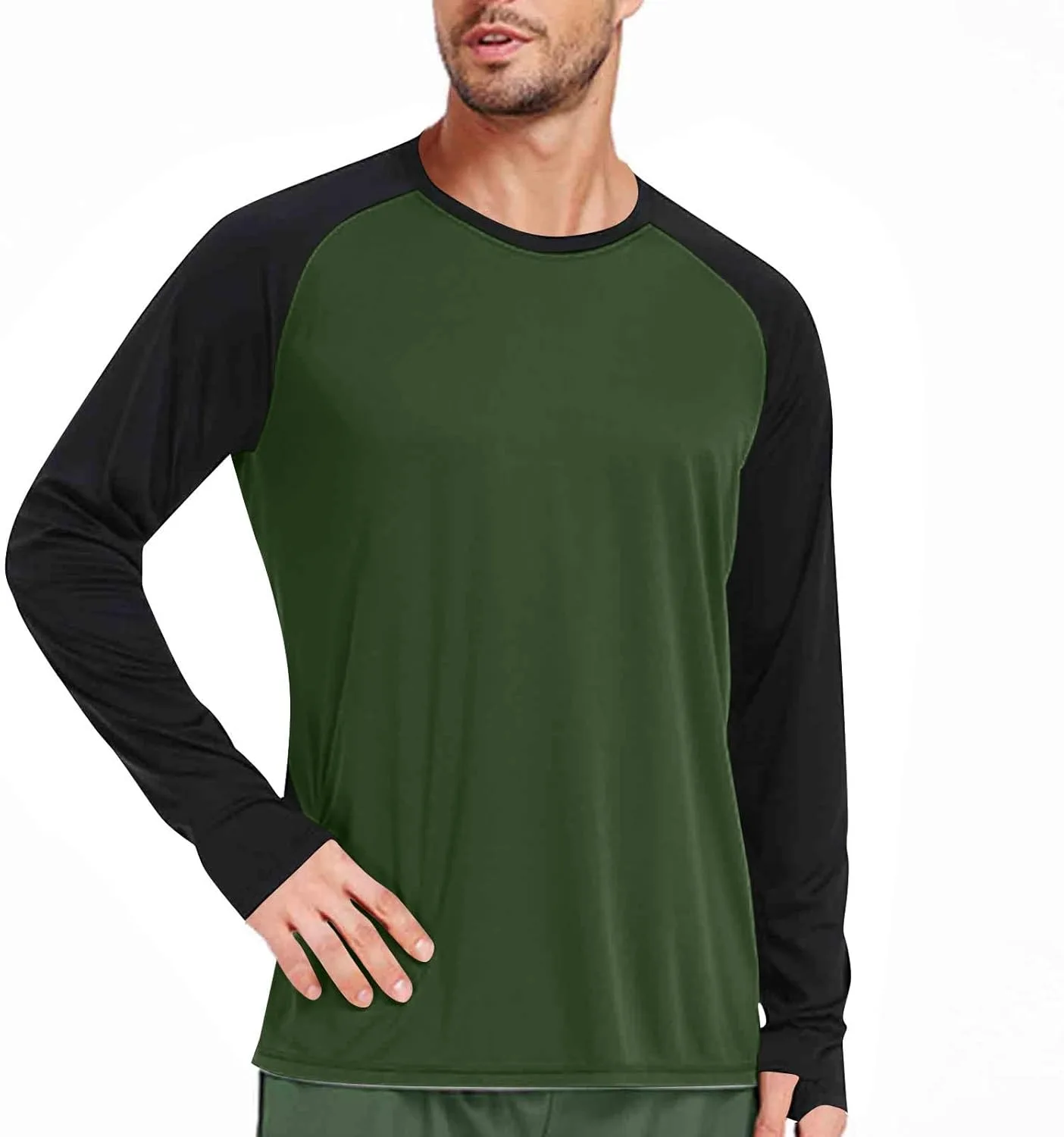 Мужская бейсболка с длинным рукавом реглан, легкая хлопковая, slim fit, цветной блок — фото 2