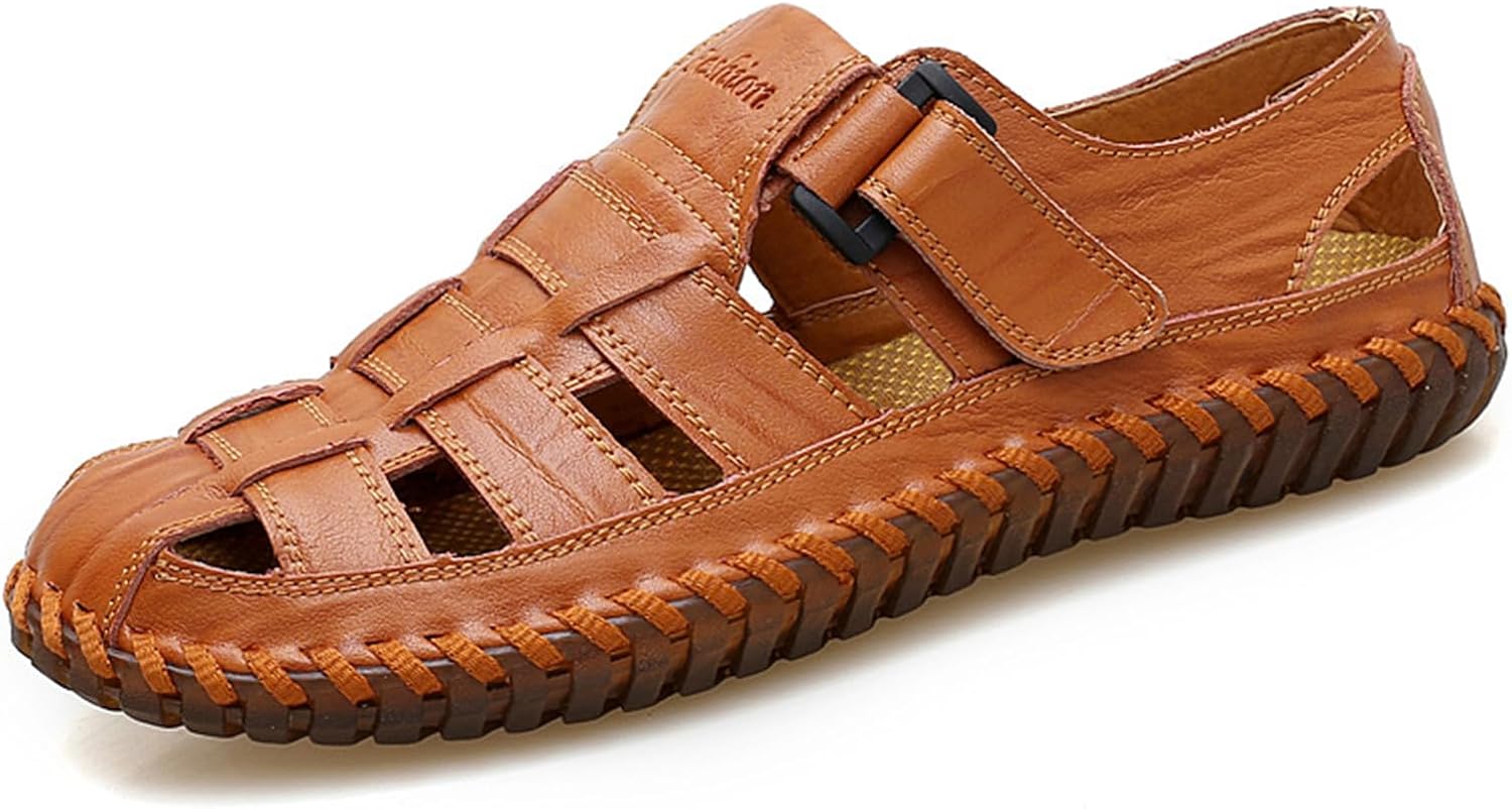 

Мужские спортивные сандалии NIGXWNS, летние, для активного отдыха на пляже, противоскользящие, с закрытым носком, кожаные, дышащие лоферы, коричневый