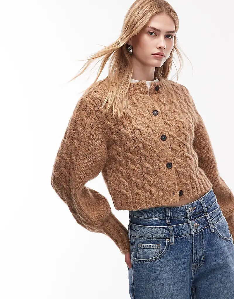 

& Other Stories Вязаный кардиган из шерсти и альпаки с косами из разноцветной коричневой пряжи