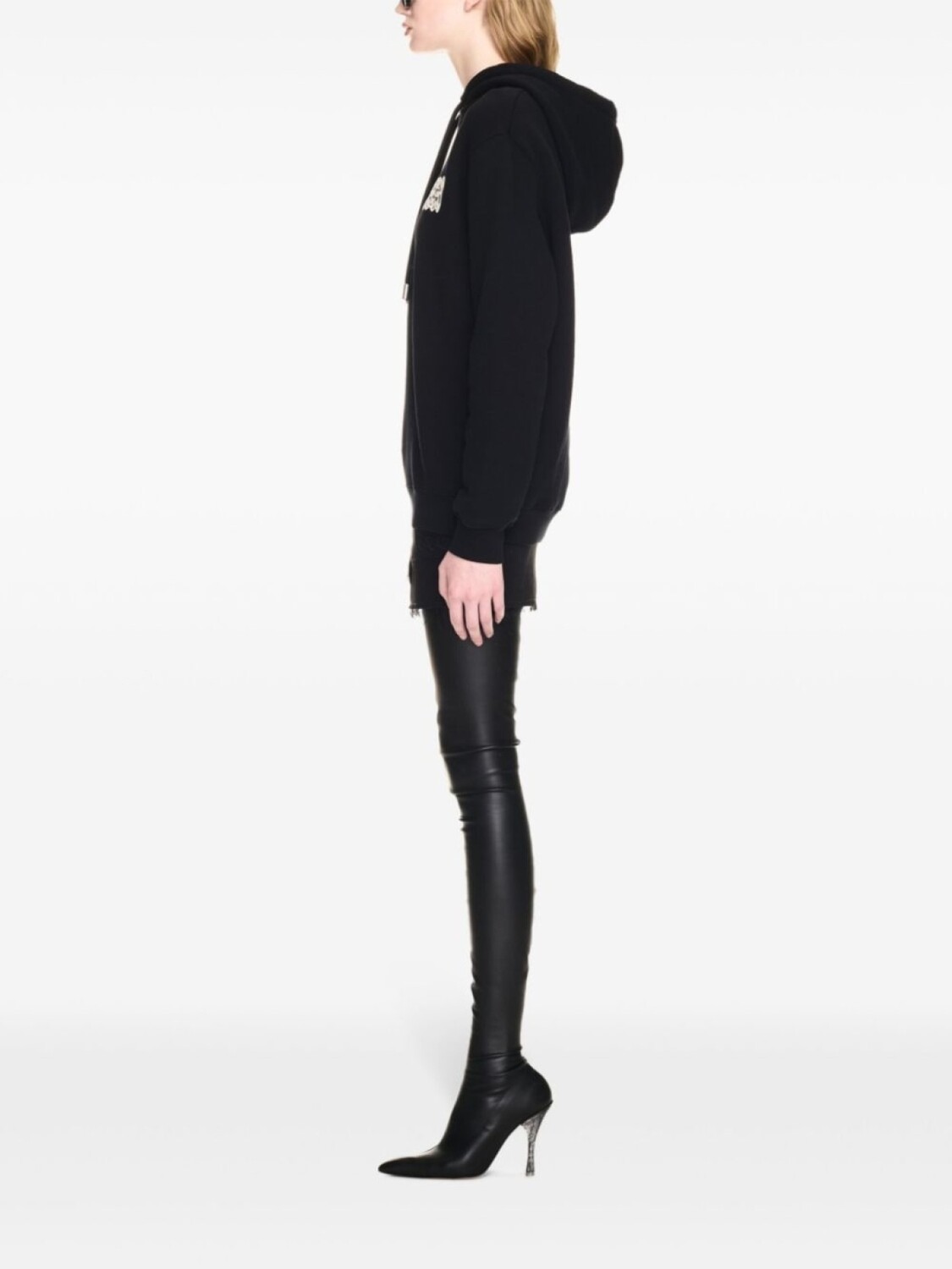 Off-White толстовка с капюшоном из хлопка с кружевной аппликацией логотипа, черный — фото 3