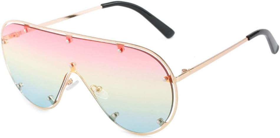 

Большие безободковые солнцезащитные очки для женщин, модные солнцезащитные очки с заклепками и линзами, винтажные женские солнцезащитные очки UV400 MTZJH, C6gold-pink Green