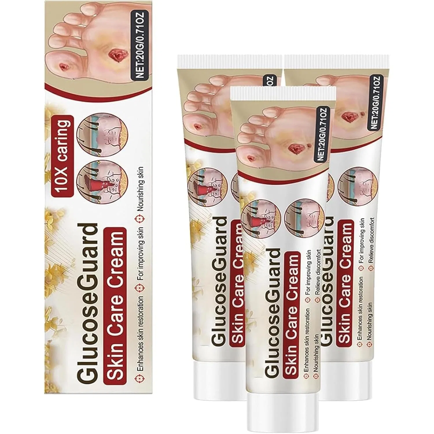 Крем для ног Attdx Glucoseguard Skin Rescue Cream (3 штуки) Kieyiqe, 3 Pieces.