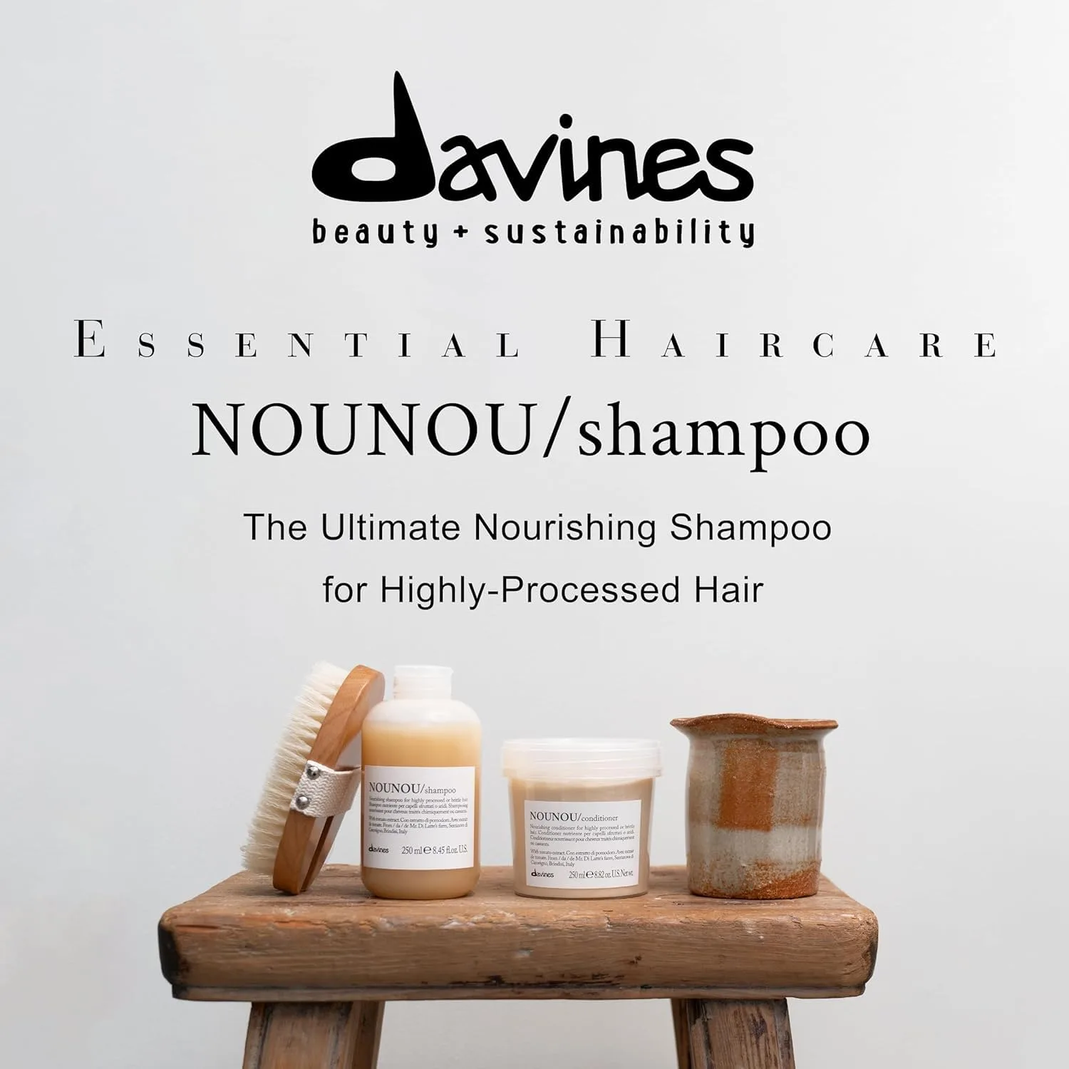 Davines NOUNOU шампунь, увлажняющее мягкое очищение для сильно обработанных, окрашенных, сухих, поврежденных или ломких волос - глубокое питание и восстановление мягкости с экстрактом томата, 250 мл — фото 3