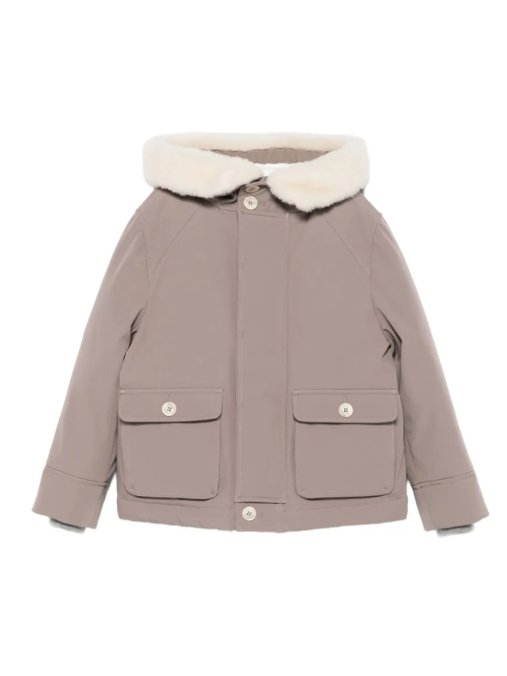 

Куртка с капюшоном и отделкой из флиса Brunello Cucinelli Kids, коричневый