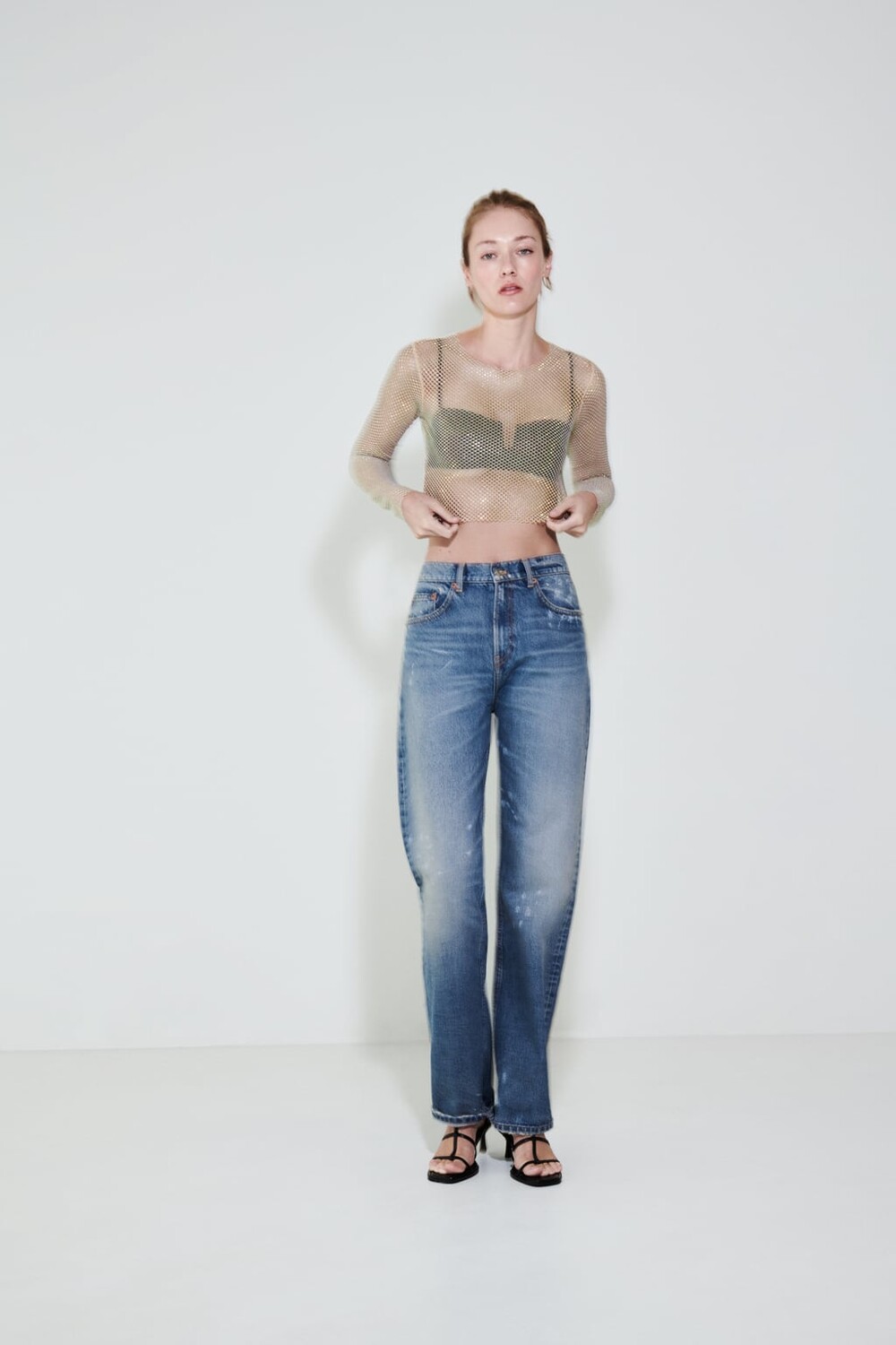 

Укороченный топ из сетчатого источника ZARA, золотой
