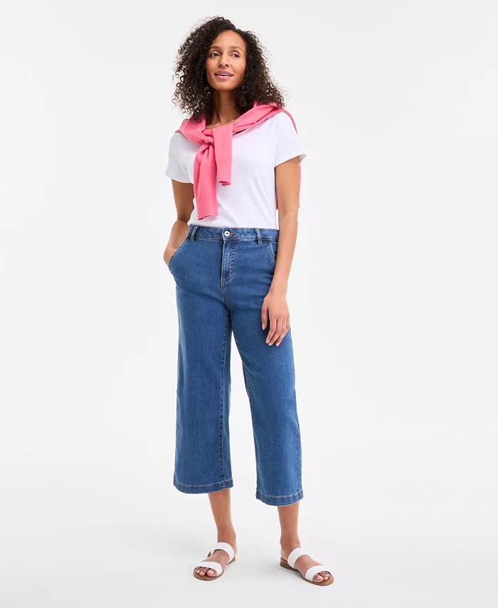 

Укороченные джинсы с высокой посадкой и широкими штанинами Petite Style & Co, синий