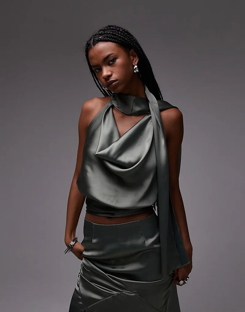 

Атласный шарф-топ цвета хаки от ASOS DESIGN — часть комплекта
