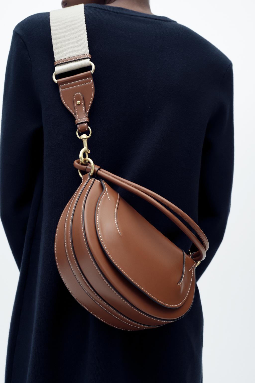 

Сумка через плечо с контрастной отстрочкой сверху ZARA, цвет Dark tan