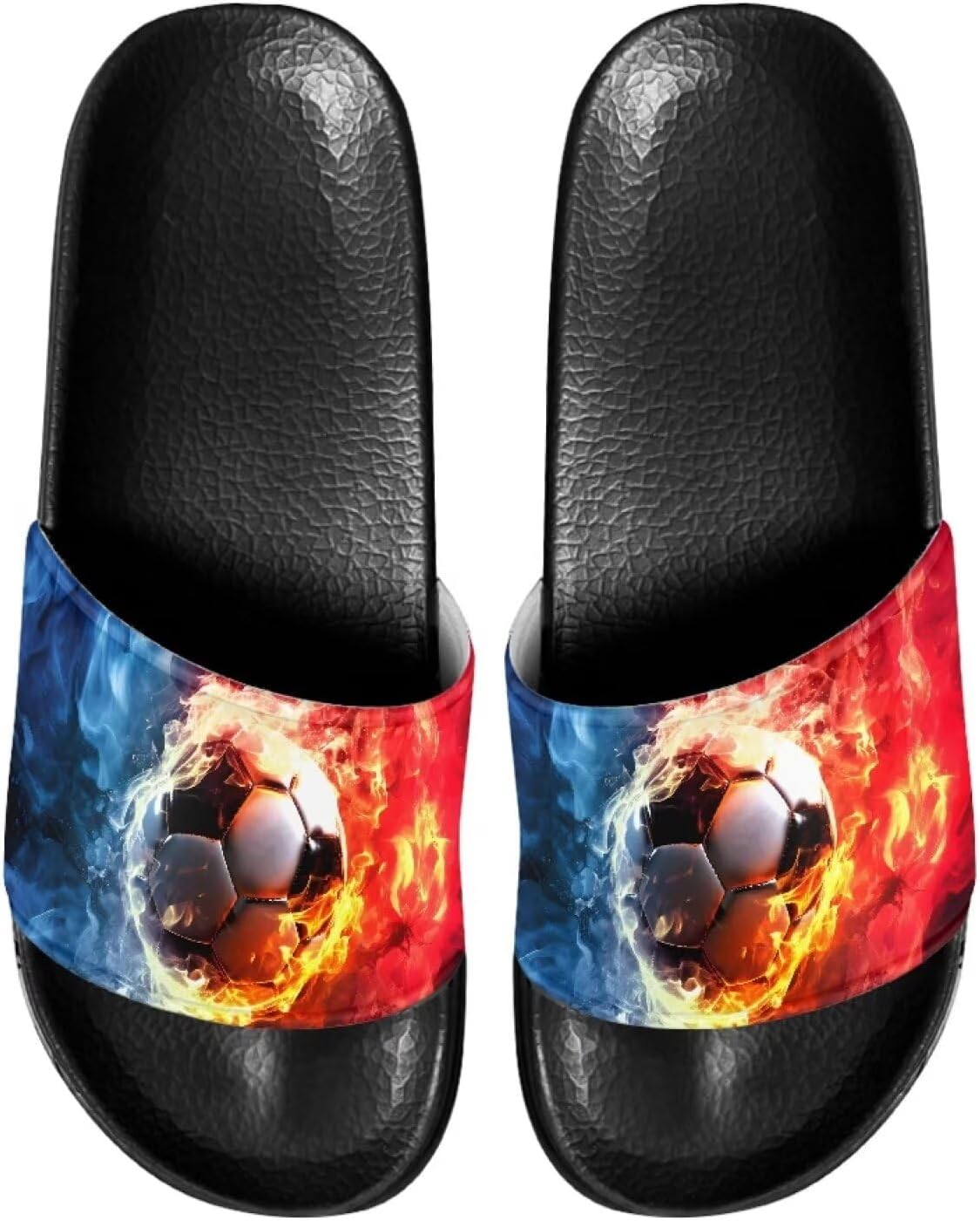 

Мужские шлепанцы для душа Kathyboom, комфортные сандалии с открытым носком, нескользящие, плоские, домашние тапочки, Fire Football