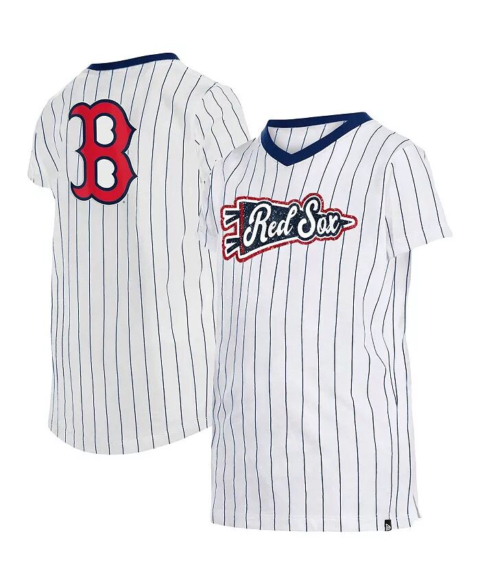 

Футболка Big Girls White Boston Red Sox в полоску с V-образным вырезом New Era