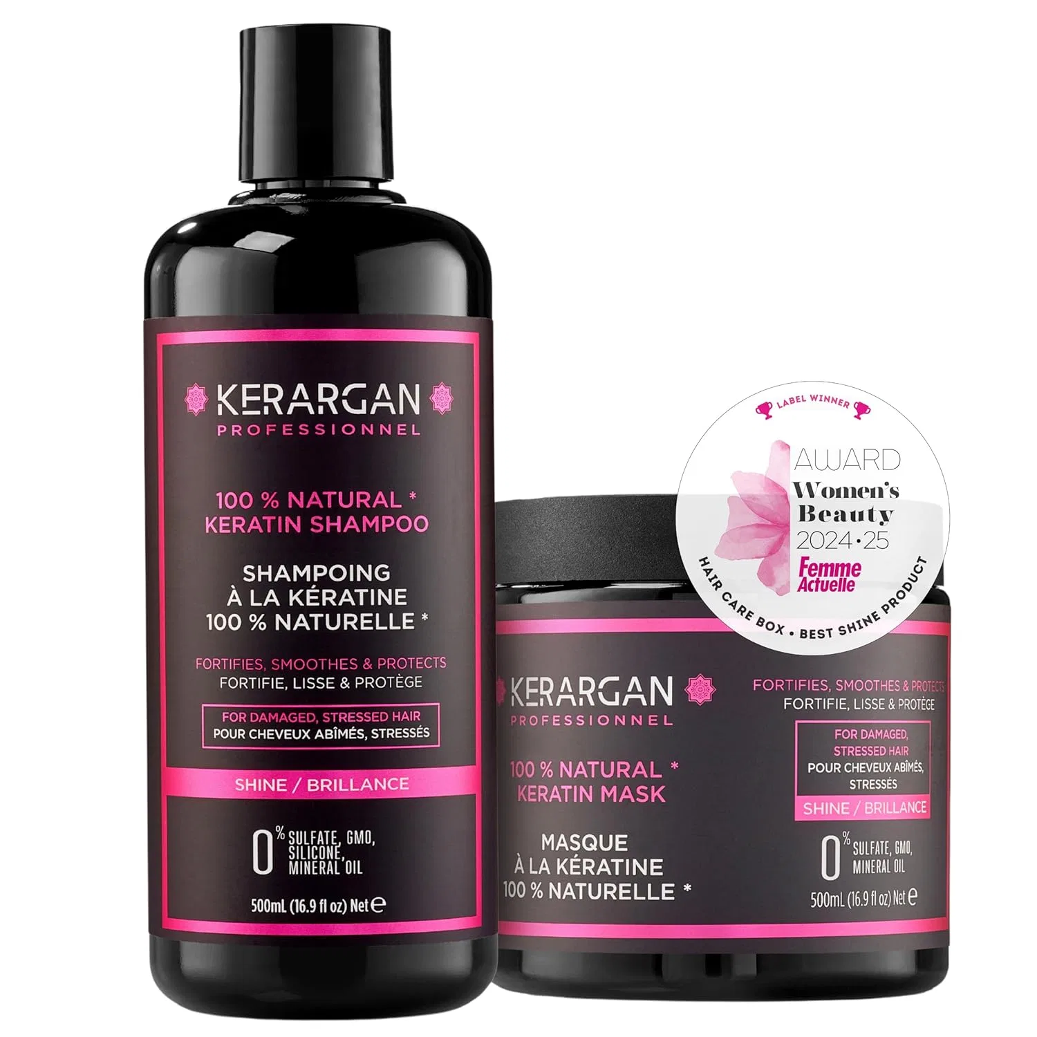 Набор Kerargan Duo Ultra Reparatur: шампунь и маска с кератином для поврежденных волос (2x500 мл) Kerargan