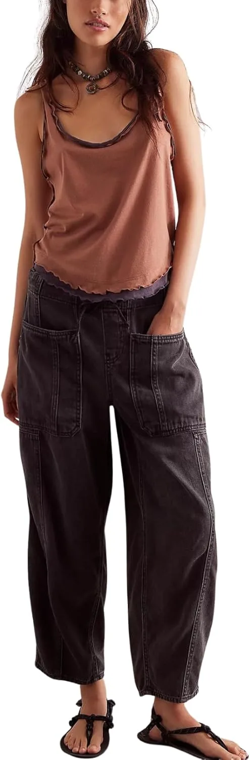 

Женские модные джинсы Mid Rise Barrel с кулиской и карманами BIVENANT