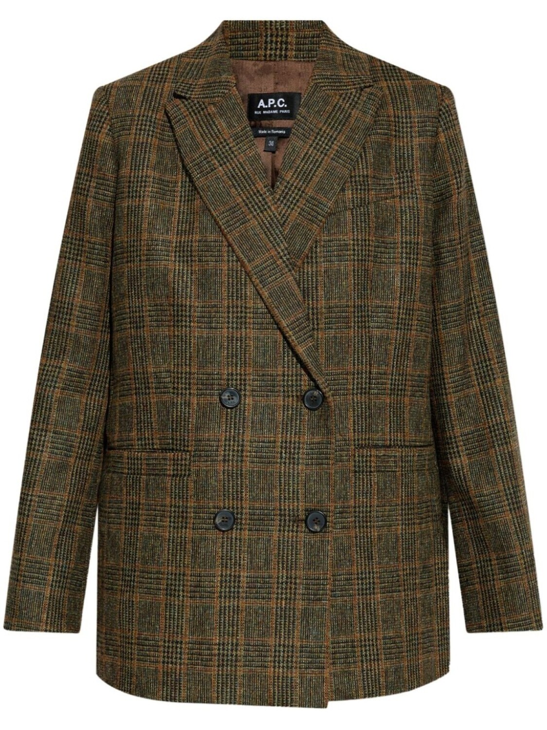 

A.P.C. клетчатый шерстяной двубортный пиджак, коричневый
