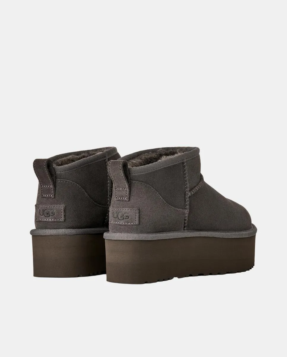 Ботильоны на платформе CLASSIC ULTRA MINI для женщин из кожи с меховой подкладкой UGG, серый — фото 4
