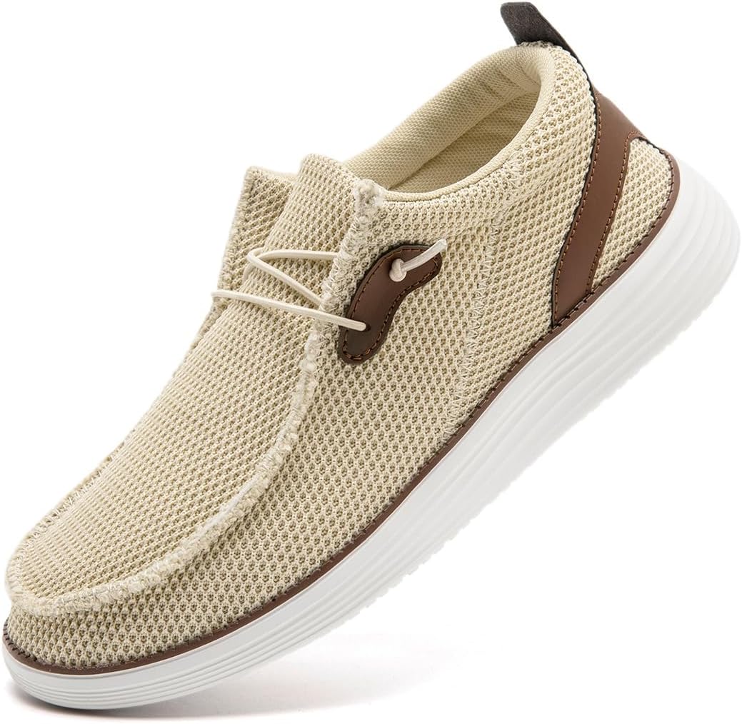 

Мужские лоферы слипоны лодочные туфли кроссовки для ходьбы легкие повседневные модные спортивные туфли дышащие широкие Xkowuo, бежевый