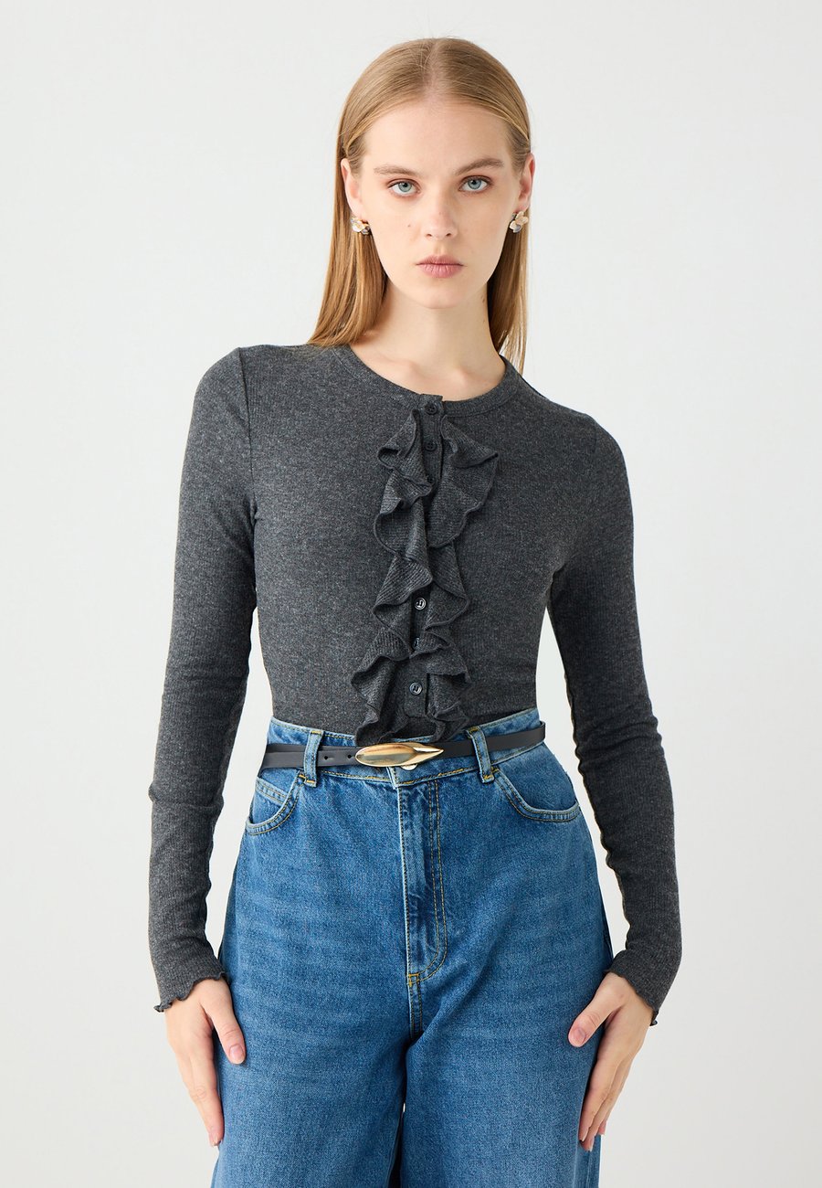 

Кардиган Jimmy Key SKINNY FIT ROUND NECK LONG SLEEVE RUFFLED, Anthracite/Dark Grey