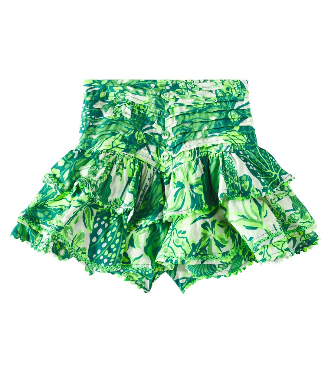 

Юбка Alizee с рюшами и цветочным принтом Poupette St Barth Kids, Green Jengel