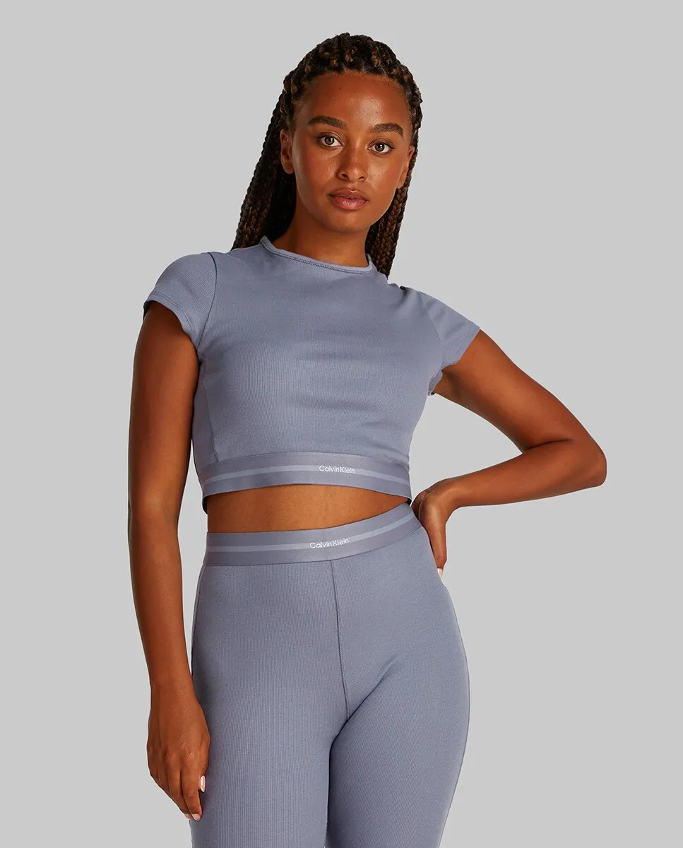 

Укороченный топ из эластичного хлопкового рубчика Calvin Klein, серый