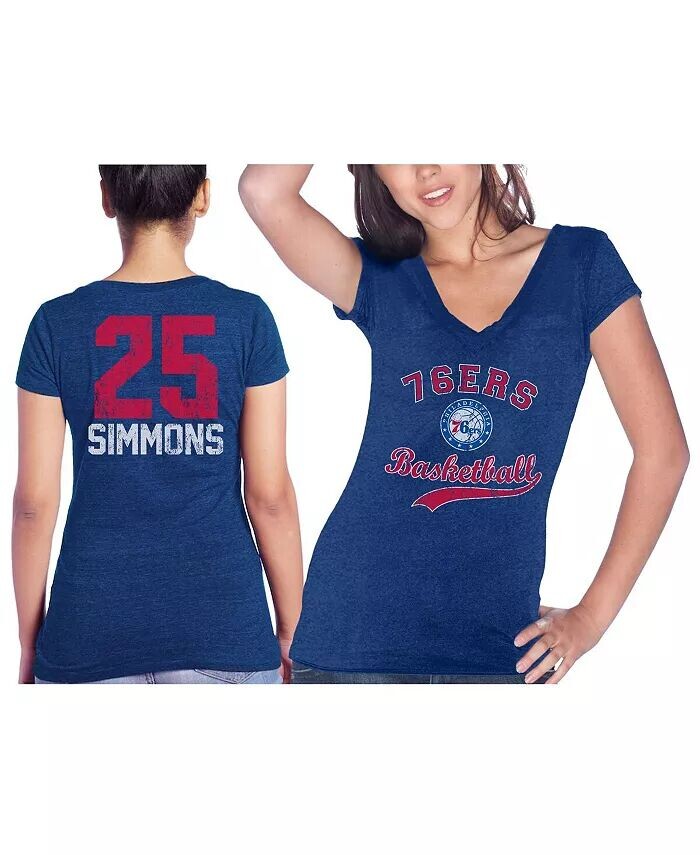 

Женские нитки Ben Simmons Royal Philadelphia 76ers Имя и номер Футболка Tri-Blend с v-образным вырезом Majestic