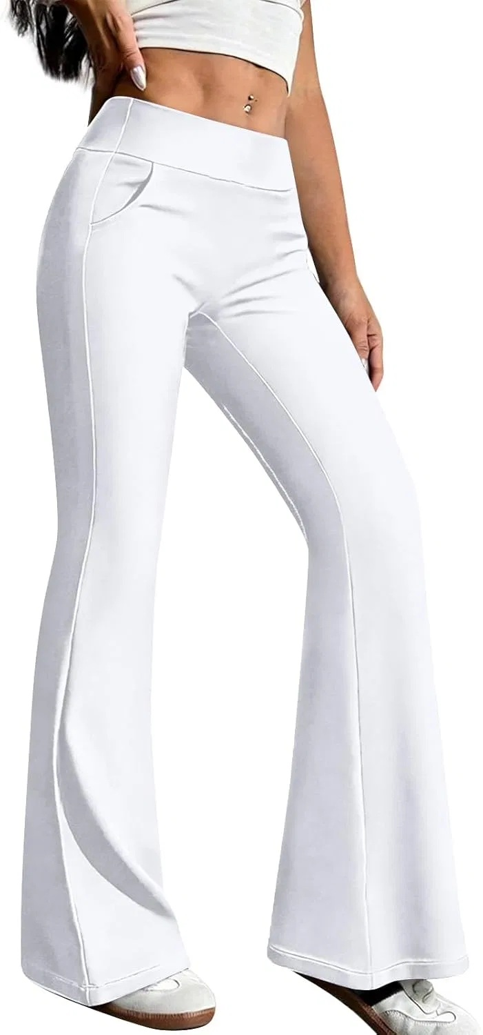 Леггинсы с расклешением, tummy control, бренд Generic, белый — фото 3