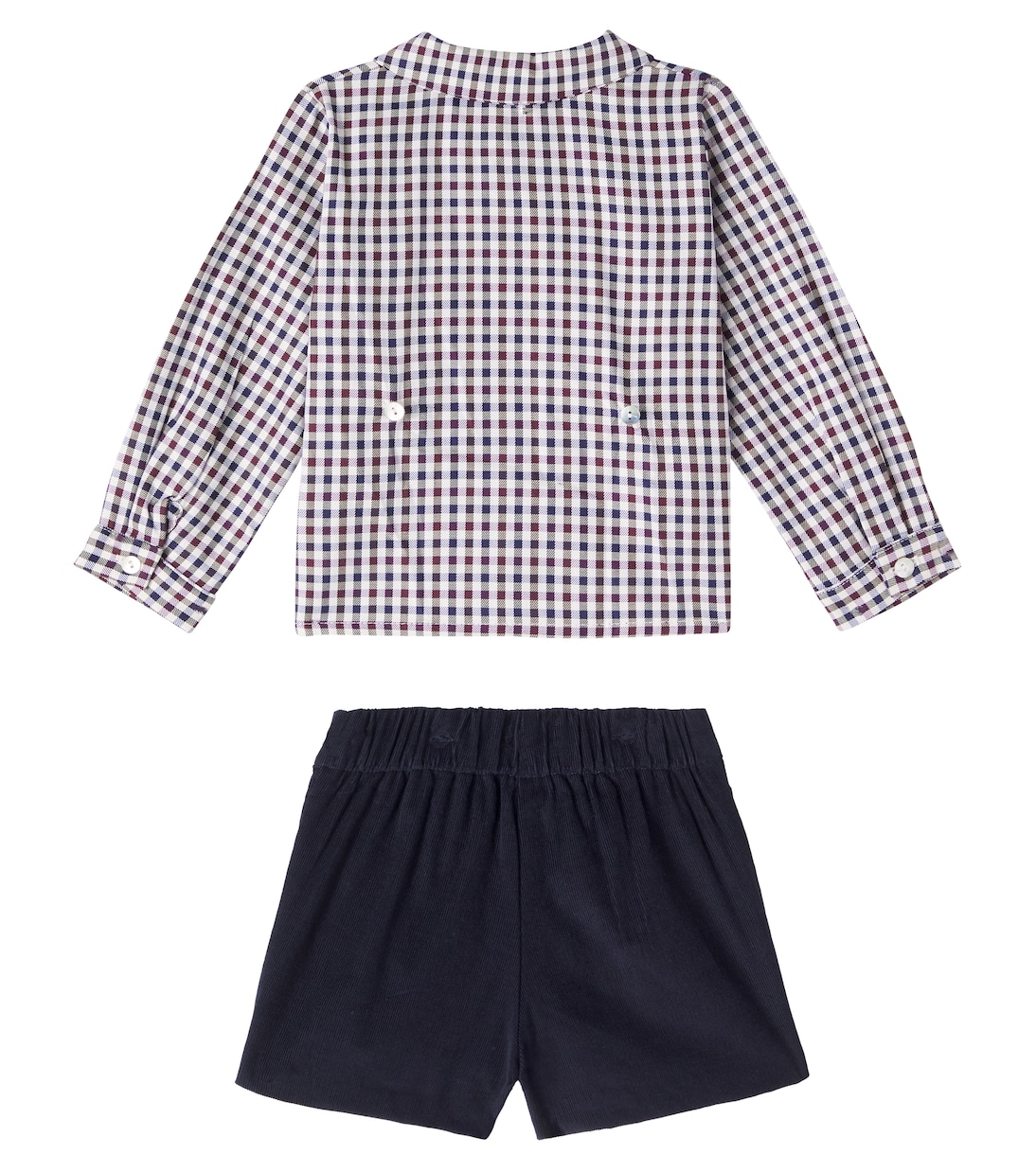 Комплект из клетчатой хлопковой рубашки и шорт Baby Arlo La Coqueta, Burgundy Check — фото 4