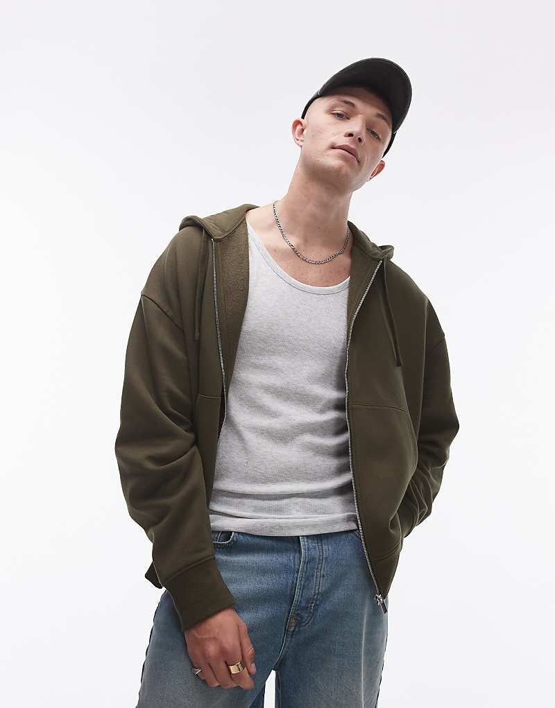 

Topman – свободная толстовка на молнии цвета хаки