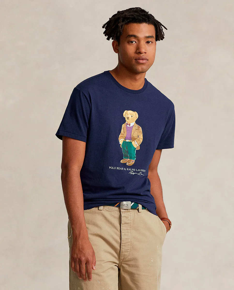

Мужская хлопковая футболка с мишкой-поло Polo Ralph Lauren, темно-синий
