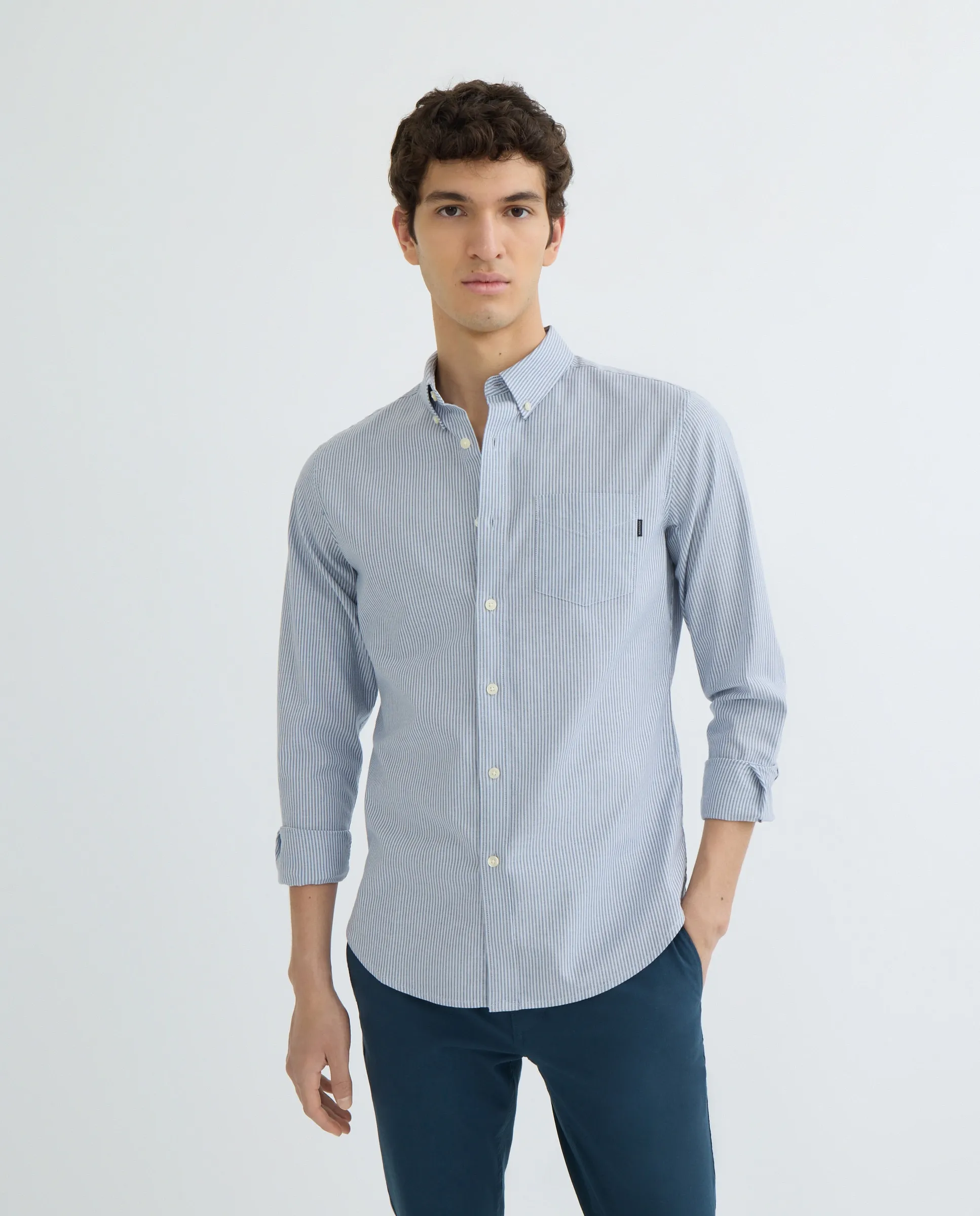 

Мужская рубашка с длинным рукавом, приталенная Dockers, синий