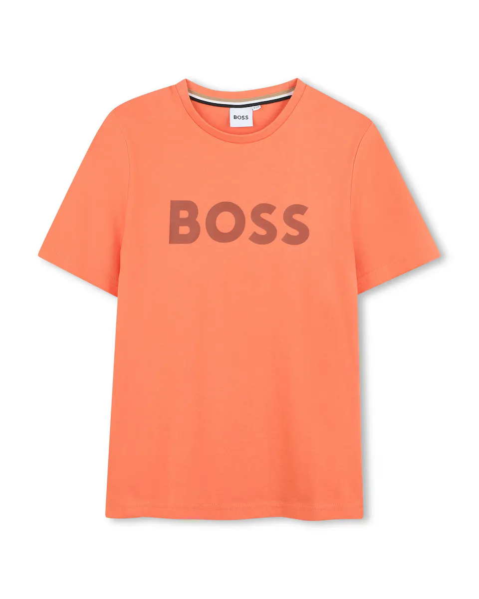 

Футболка для мальчиков с короткими рукавами и логотипом спереди BOSS Kidswear, коралловый