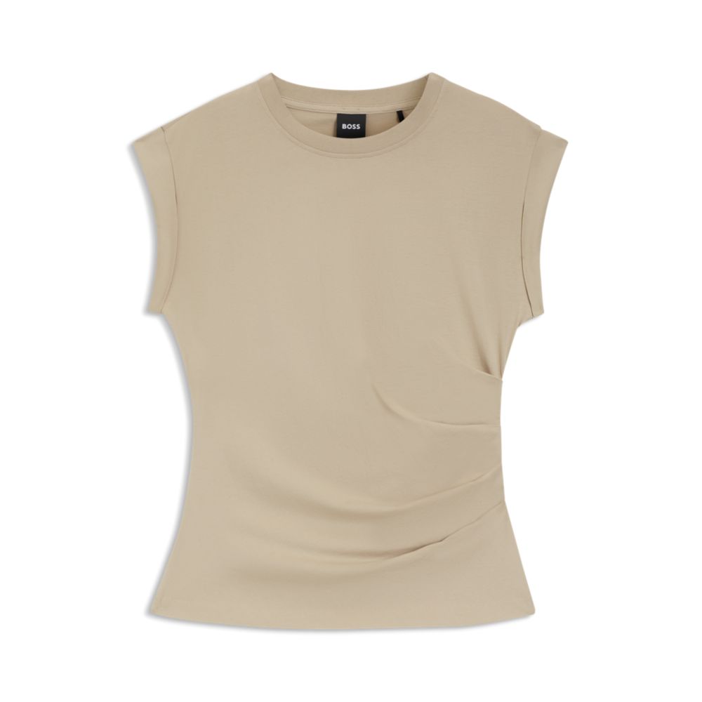 

Футболка приталенного кроя с закатанными манжетами из мерсеризованного хлопка BOSS, светло-бежевый