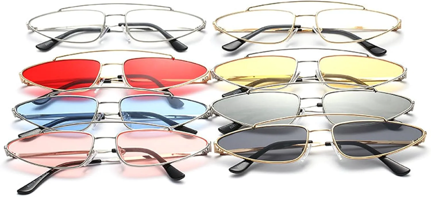 

Willochra Модные ретро-солнцезащитные очки «кошачий глаз» с двойным лучом для женщин, стильные, в маленькой металлической оправе, с защитой от УФ-излучения UV400, C4