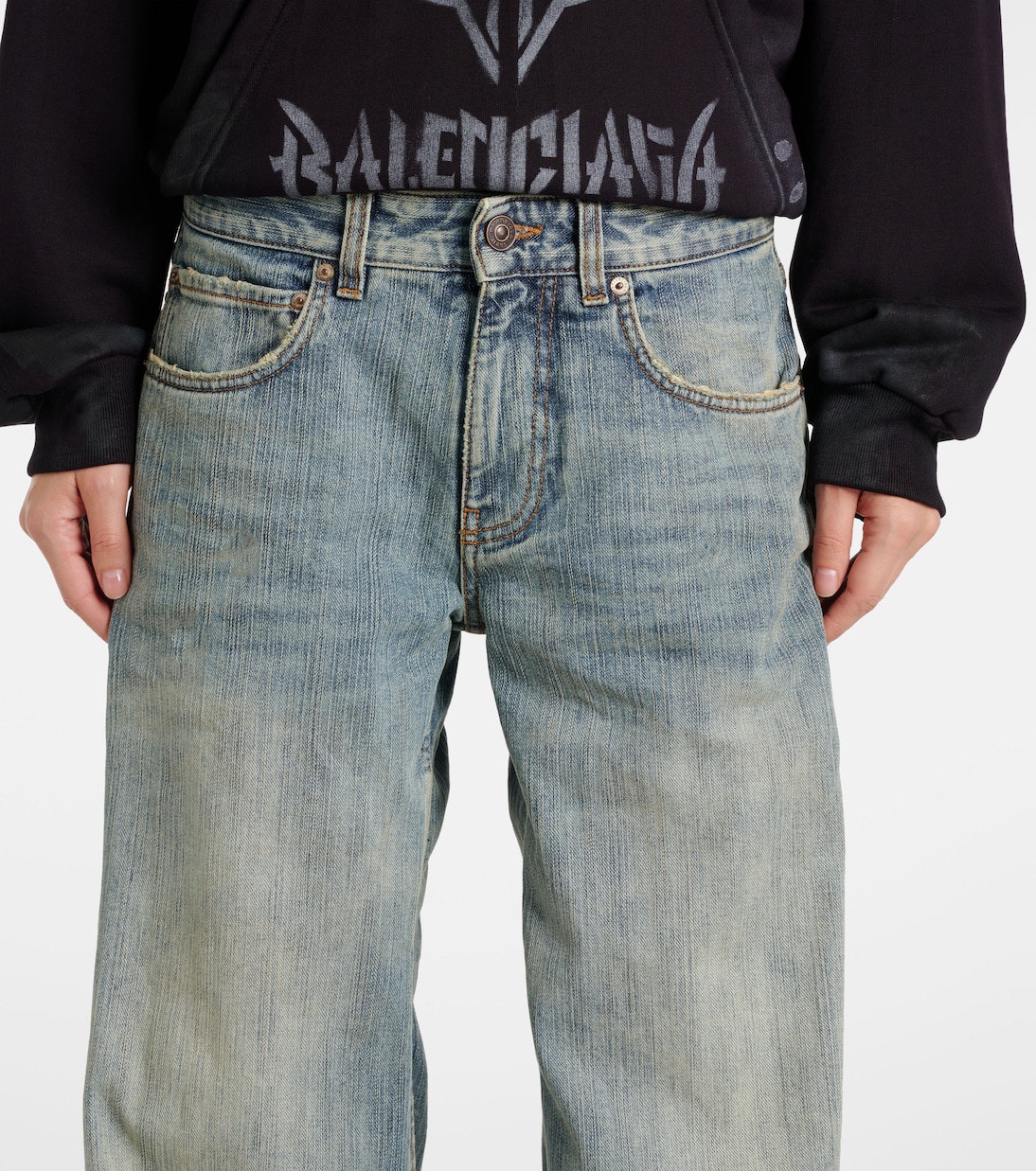 Джинсы с широкими штанинами средней посадки Balenciaga, синий — фото 4