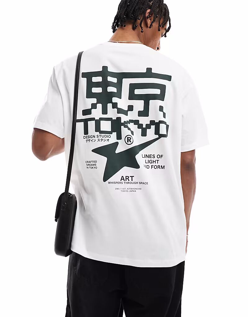 

Футболка Jack & Jones oversize с принтом Токио на спине белого цвета
