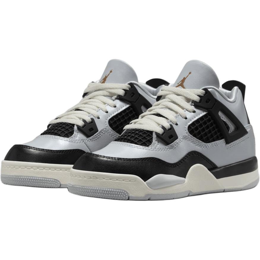 Детские баскетбольные кроссовки Jordan Air 4 Anti-Slip с высоким верхом, устойчивые к скольжению и износу, серо-черные для детей 3-7 лет — фото 3