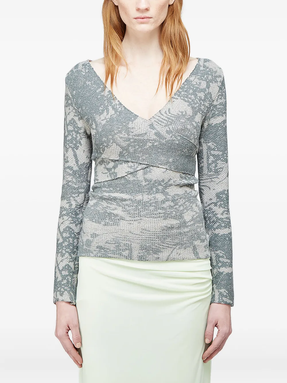 

Футболка с абстрактным принтом и запахом Eckhaus Latta, серый