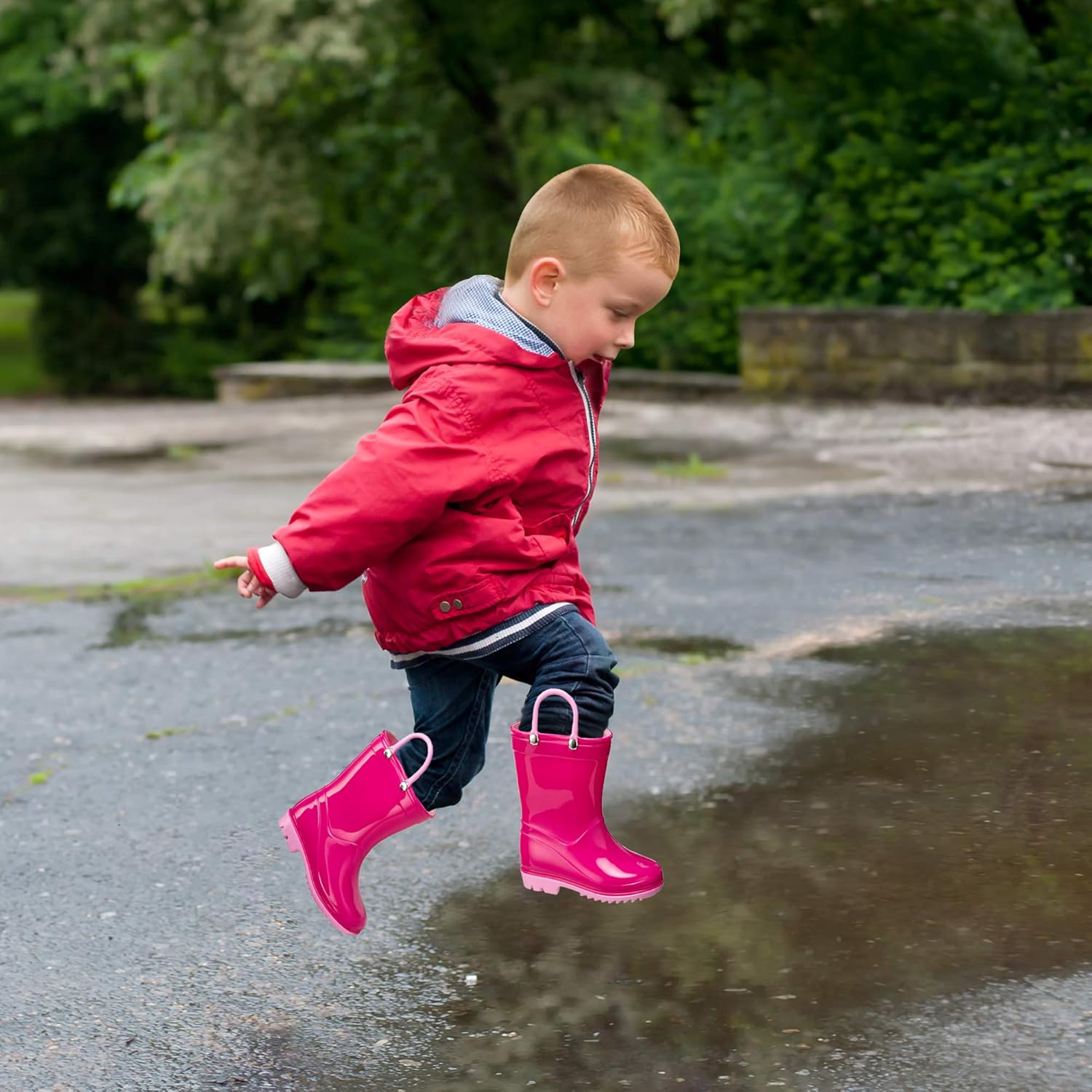 Водонепроницаемые ПВХ сандалии Puddle Play для малышей и детей с ручками для легкого надевания - легкие противоскользящие сапоги для мальчиков и девочек, фуксия — фото 2