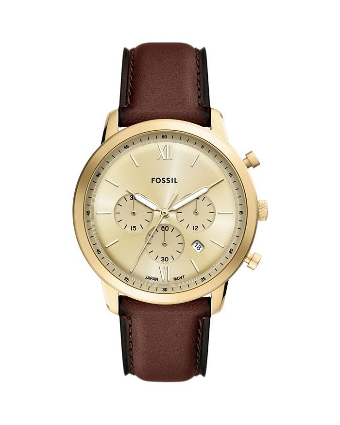 

Часы Neutra Chronograph из коричневой кожи, 44 мм Fossil, золотой
