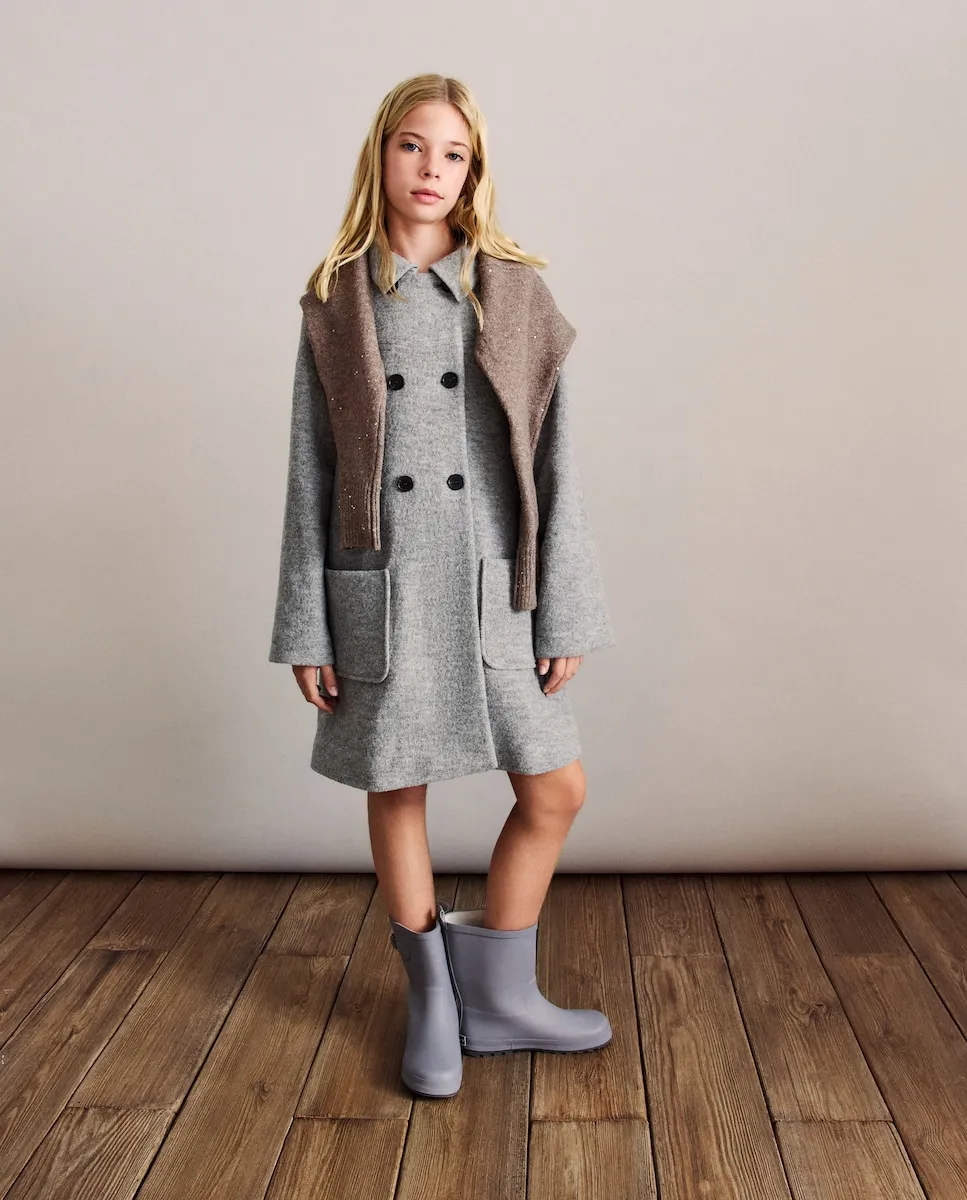 

Детское пальто из вареной шерсти с двойной застежкой на пуговицы Coconut El Corte Inglés, серый