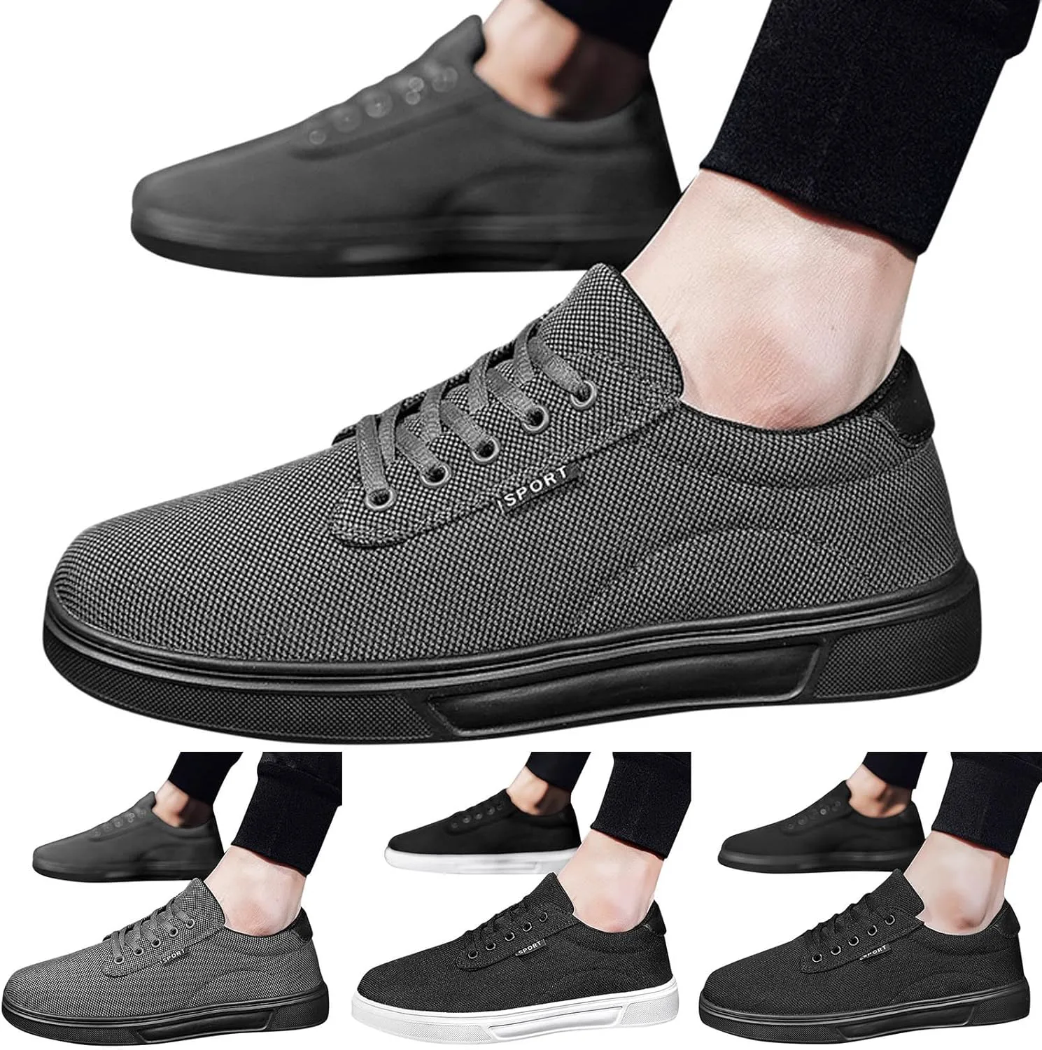 

Мужские повседневные туфли, модные и простые, однотонные, с новым дизайном, на плоской подошве, удобные, с шнуровкой, босоногообразные, мужские повседневные Generic, черный