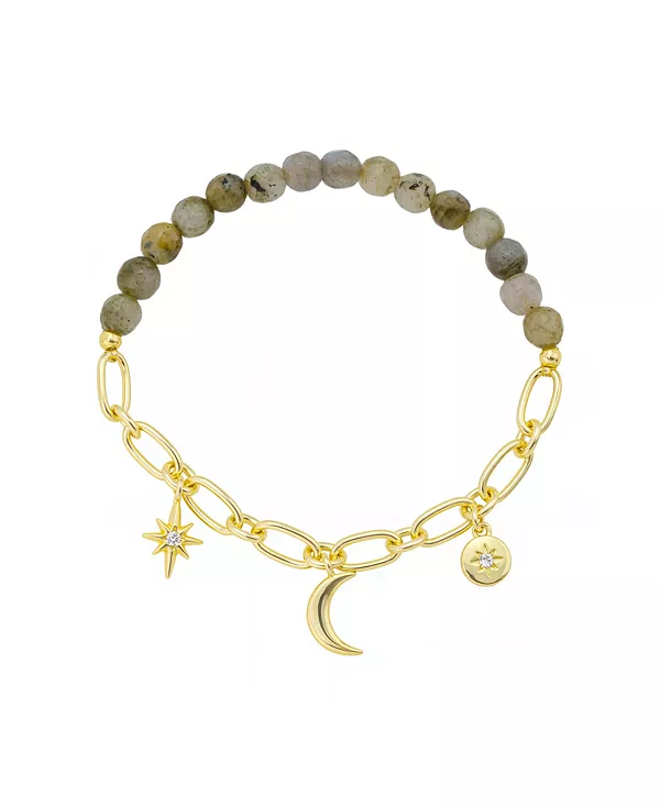 

Браслет-Цепочка с подвесками в виде звезды, луны и кубического циркония из лабрадорита Unwritten, gold