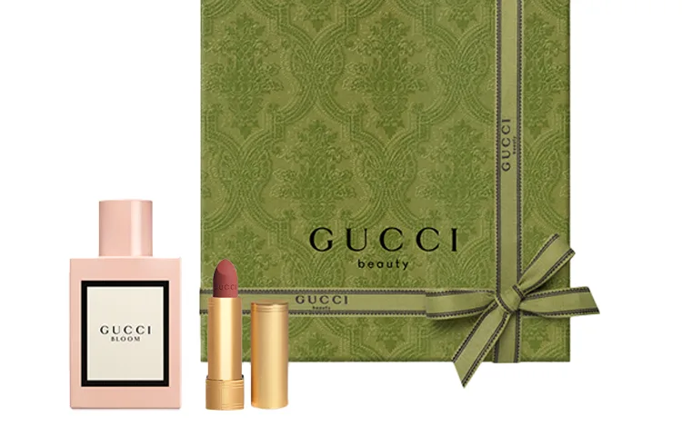 GUCCI Набор Flower Joy Perfume Golden Tube: помада и блеск для губ, 3.5 г + 50 мл, подарок на день рождения, Velvet Mist Lipstick #208 3.5g+Huayue Women's Perfume 50ml