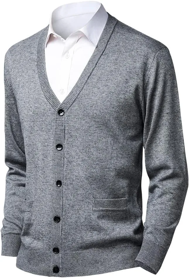 

Мужской вязаный кардиган на пуговицах V-образным вырезом из шерстяной смеси Btmpmcs