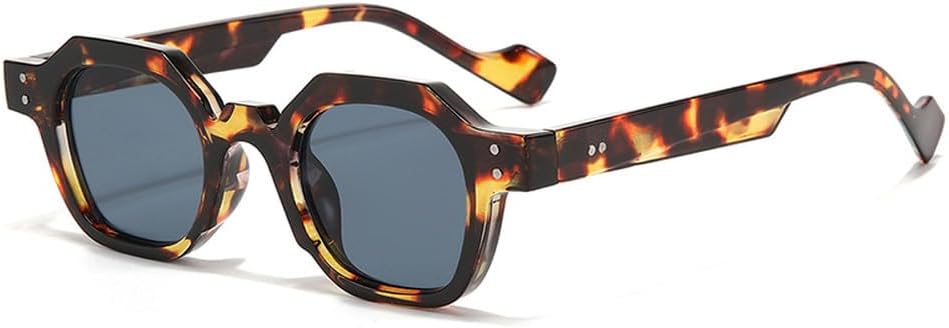 

Ретро-солнцезащитные очки в форме многоугольника, маленькие квадратные, женские, с защитой от УФ-излучения UV400, модные панк-очки с заклепками, мужские, с прозрачными линзами в оправе WNCKSQ, Leopard Grey