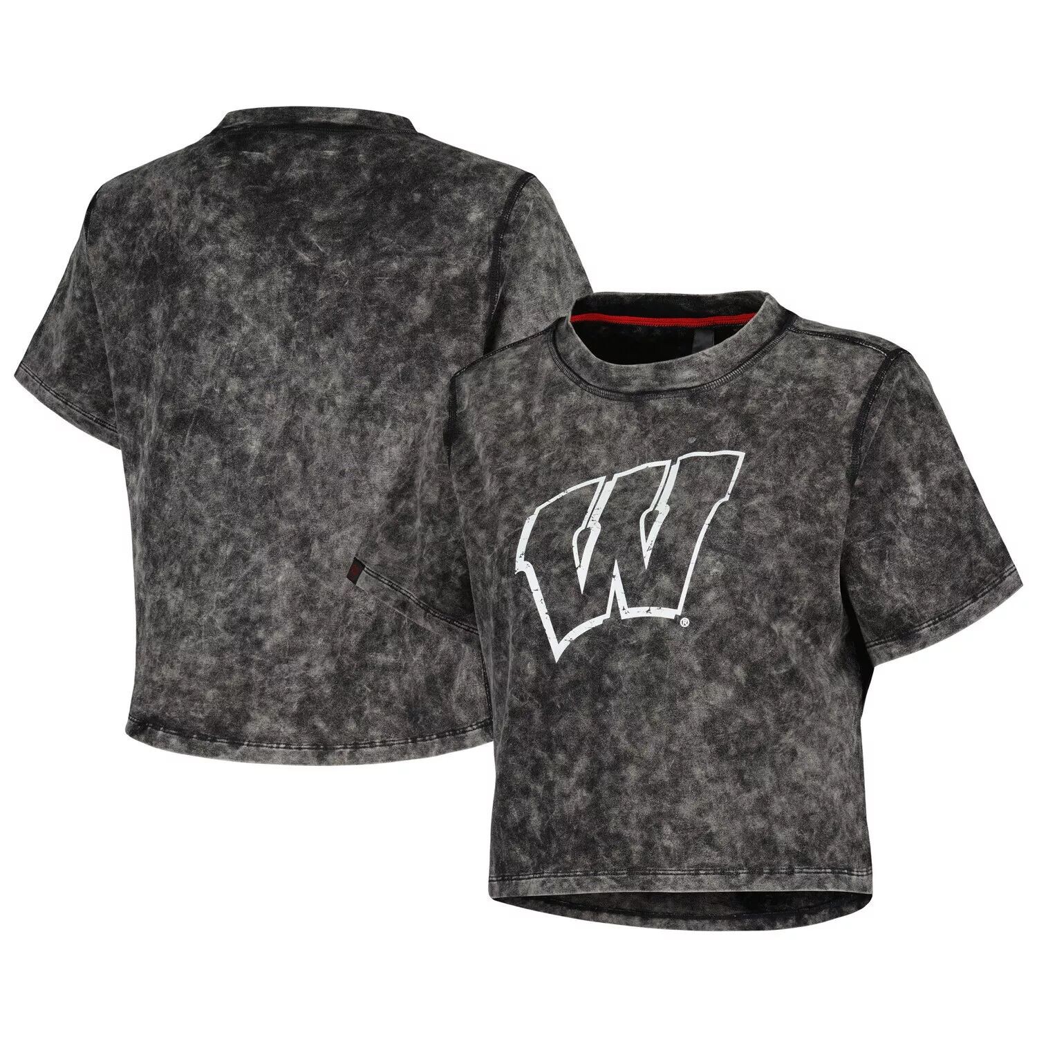 

Женская черная укороченная футболка из молочного шелка Wisconsin Badgers Vintage Wash, Черный, Женская черная укороченная футболка из молочного шелка Wisconsin Badgers Vintage Wash