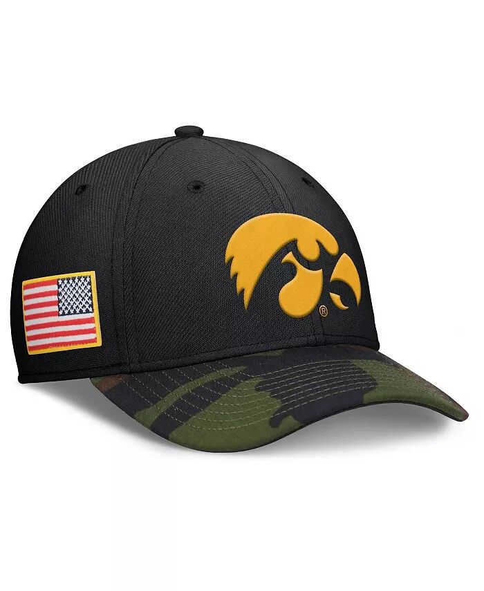 

Мужская черная/камуфляжная кепка Iowa Hawkeyes 2024 Military Appreciation Rise Swoosh Performance Flex Nike